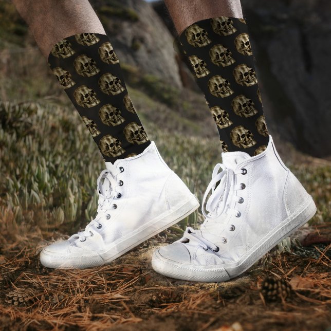 Silver Damask Skull Luxury Black Gothic Halloween Socken (Von Creator hochgeladen)