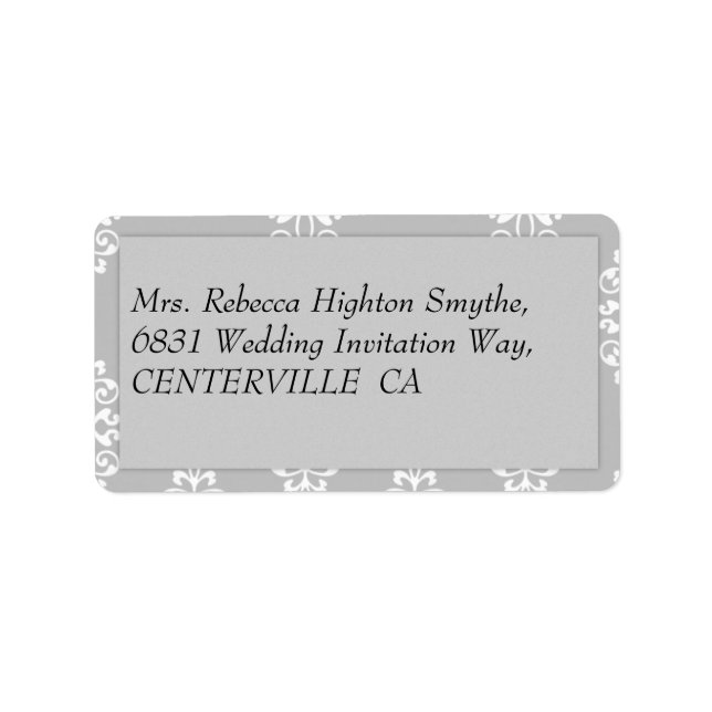 Silver Damask Wedding Adressaufkleber (Vorne)