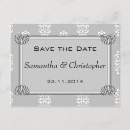 Silver Damask Wedding Save the Date Ankündigungspostkarte