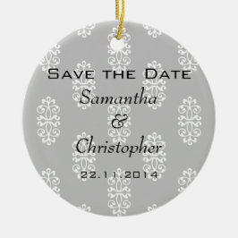 Silver Damask Wedding Save the Date Keramikornament