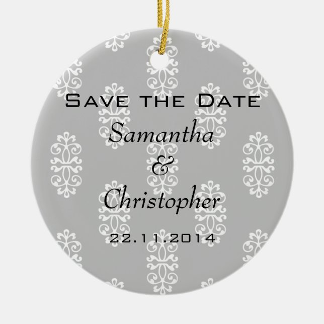 Silver Damask Wedding Save the Date Keramikornament (Vorne)
