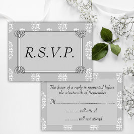 Silver Damask Wedding UAWG RSVP Karte