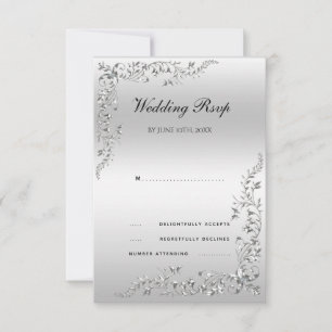 Silver Decoration Wedding RSVP Karte