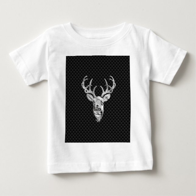 Silver Deer Buck on Carbon Fibre Style Decke Baby T-shirt (Vorderseite)