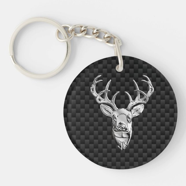 Silver Deer Buck on Carbon Fibre Style Decke Schlüsselanhänger (Vorderseite)