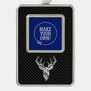 Silver Deer Cameo auf Carbon Fiber Style Print Rahmen-Ornament Silber