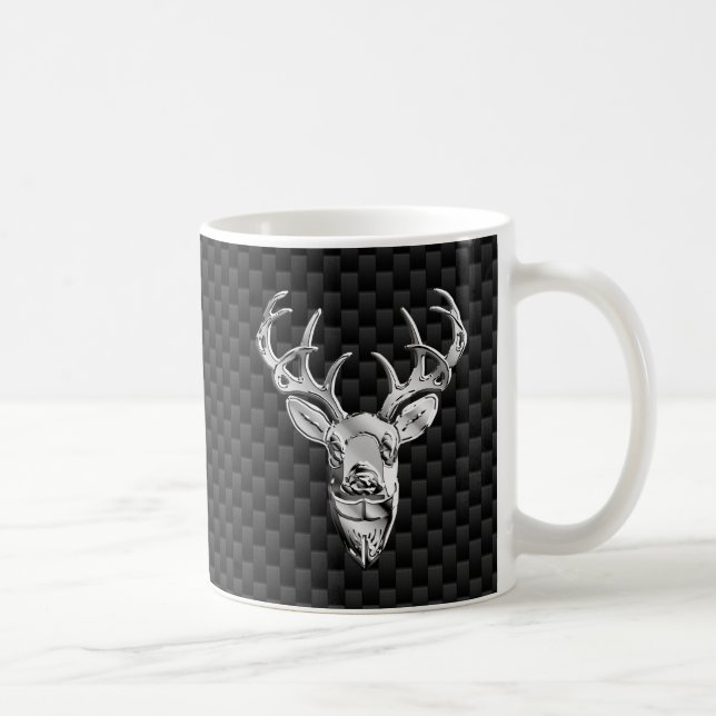Silver Deer Deco auf Carbon Fibre Style Print Kaffeetasse (Rechts)