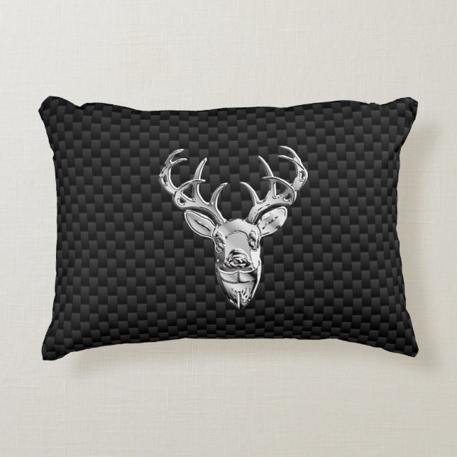 Silver Deer Graphic on Carbon Fibre Style Print Dekokissen (Vorderseite)