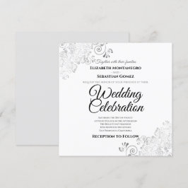 Silver Delicate Filigree Elegante Square Wedding Einladung