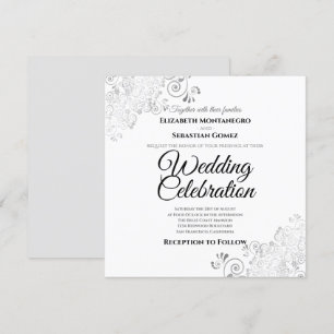 Silver Delicate Filigree Elegante Square Wedding Einladung