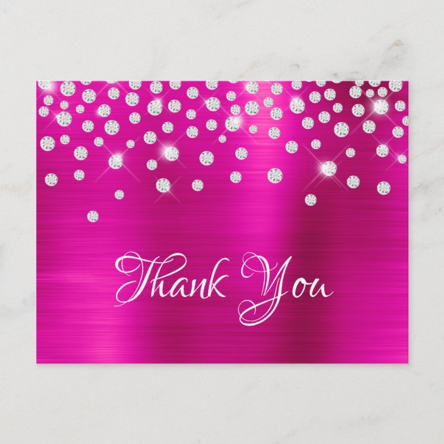 Silver Diamond Confetti Hot Pink Satin Foil Postkarte (Vorderseite)