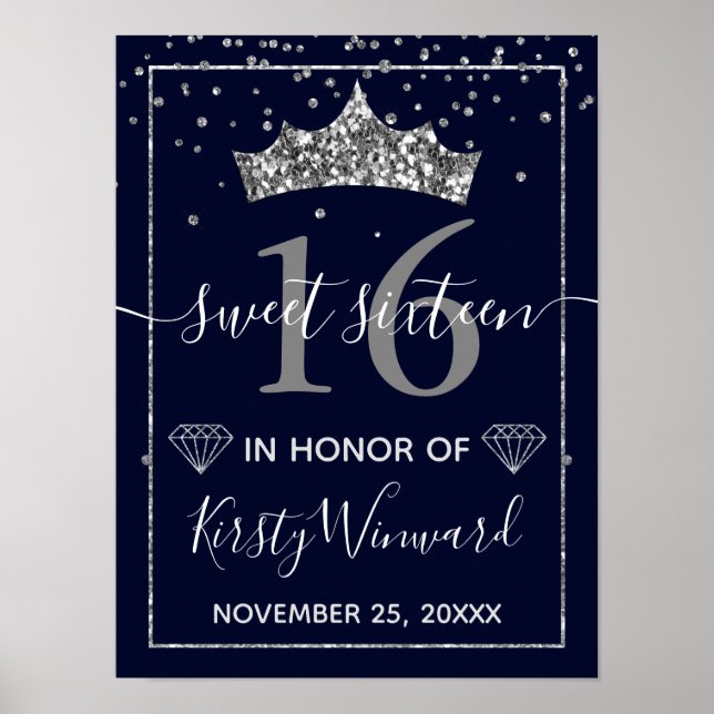 Silver Diamond Confetti & Tiara Poster (Vorne)