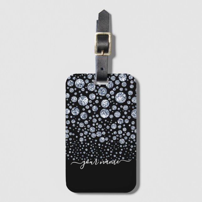 Silver Diamond Glitzer Bling Kristall Gepäckanhänger (Vorderseite Vertikal)