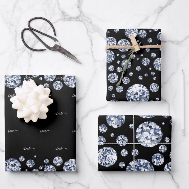 Silver Diamond Glitzer Bling Kristall Geschenkpapier Set (Vorderseite)