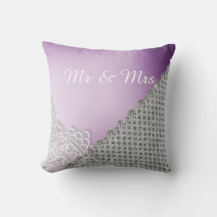 Silver DIAMOND HEART CUSHION WEDING Lila Kissen