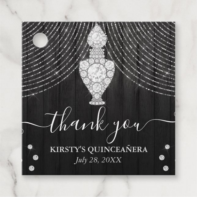 Silver Diamond Parfüm Flasche Quinceanera Geschenkanhänger (Vorderseite)
