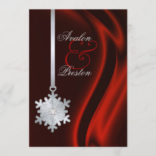 Silver Diamond Snowflake Rote Seide Einladung