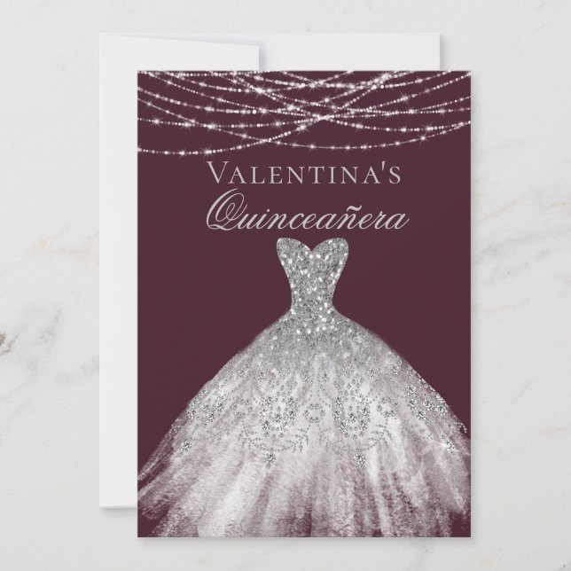 Silver Diamond Sparkkleid Quinceanera Einladung (Vorderseite)