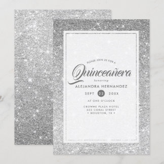 Silver Diamond Sparkle Glitzer Elegante Quinceañer Einladung