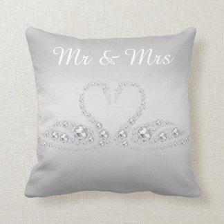 SILVER DIAMOND SWAN CUSHION WEDION Silber Kissen