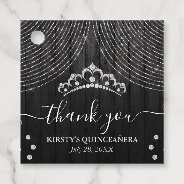 Silver Diamond Tiara auf Schwarzwald Quinceanera Geschenkanhänger (Vorderseite)