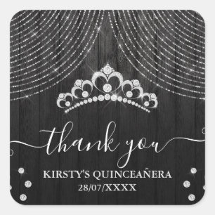 Silver Diamond Tiara auf Schwarzwald Quinceanera Quadratischer Aufkleber