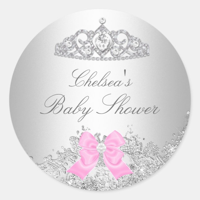 Silver Diamond & Tiara Babyduschkleber Runder Aufkleber (Vorderseite)