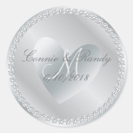 Silver Diamond und Heart Monogram Wedcker Runder Aufkleber