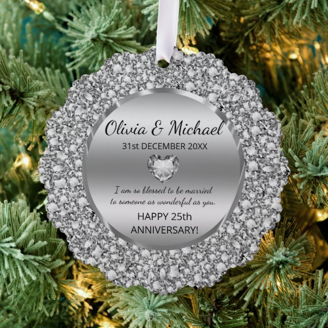Silver Diamonds and Heart Wedding Jubiläum Ornament Karte (Insitu (Baum))