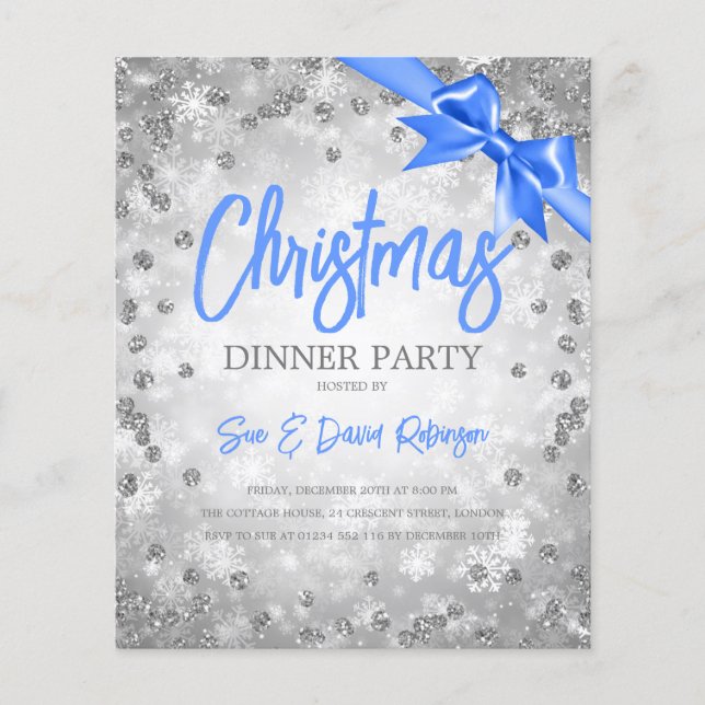 Silver Diamonds Glitzer Christmas Blue Invite Flyer (Vorne)