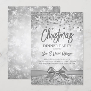 Silver Diamonds Glitzer Ribbon Weihnachtsfeiertag Einladung