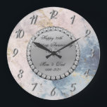 Silver Diamonds Marble 25. Hochzeitstag  Große Wanduhr<br><div class="desc">Elegante silberne Diamanten Hochzeitstag Uhr.</div>