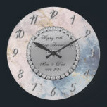 Silver Diamonds Marble 25. Hochzeitstag  Große Wanduhr<br><div class="desc">Elegante silberne Diamanten Hochzeitstag Uhr.</div>