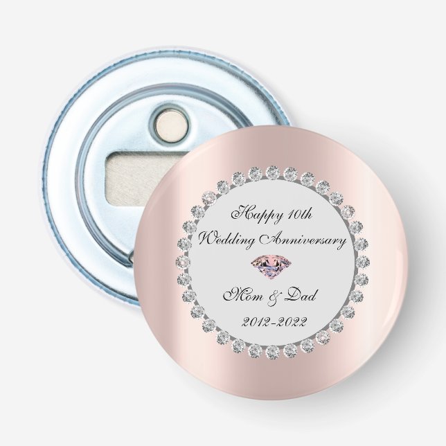 Silver Diamonds Rose Gold 10. Hochzeitstag Flaschenöffner (Vorderseite)