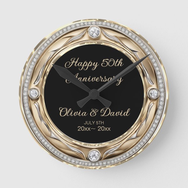 Silver Diamonds Wedding Jubiläum Runde Wanduhr (Vorderseite)