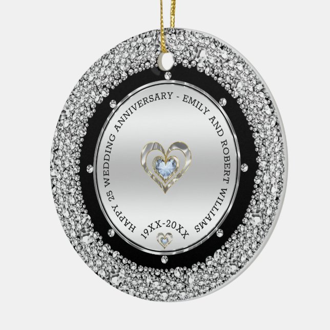 Silver & Diamonds zum 25. Hochzeitstag Keramik Ornament (Links)