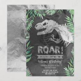 Silver Dinosaur Roar Geburtstag Einladung