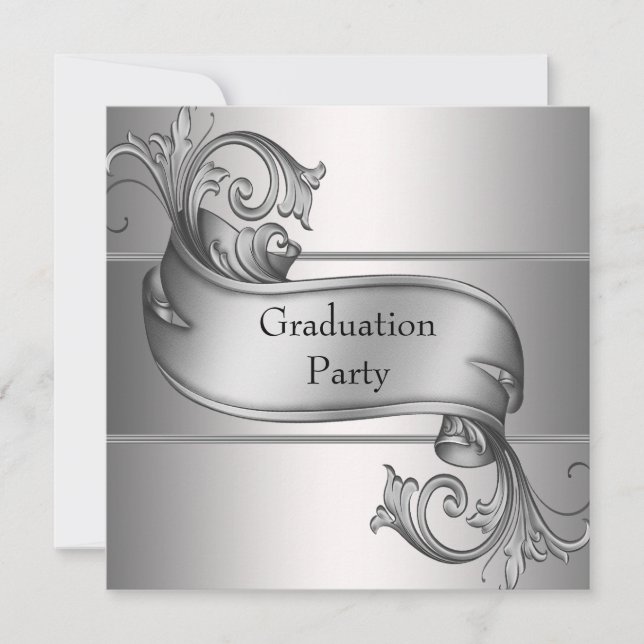 Silver Diploma Black Graduation Party Einladung (Vorderseite)