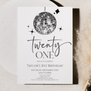 Silver Disco Ball 21. Geburtstag Party Einladung