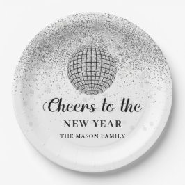 Silver Disco Ball Cheers Silvester Party Pappteller