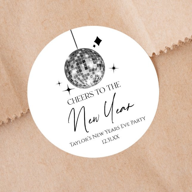 Silver Disco Ball Cheers Silvester Party Runder Aufkleber (Von Creator hochgeladen)