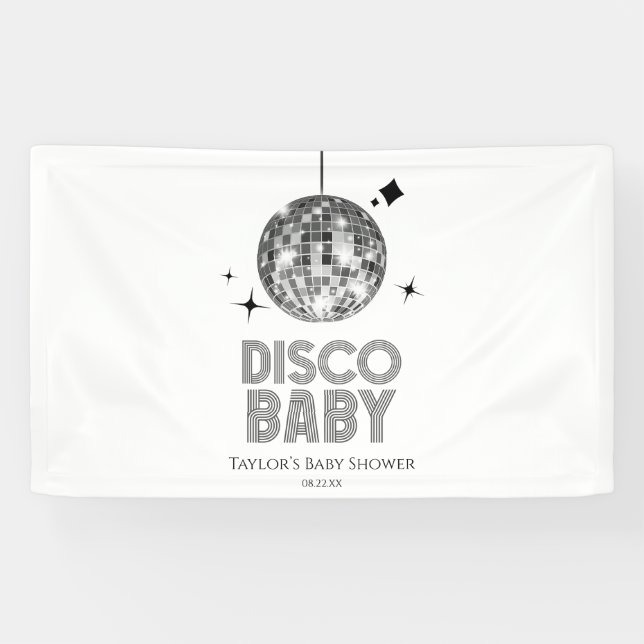 Silver Disco Ball "Disco Baby" Babydusche Banner (Horizontal)