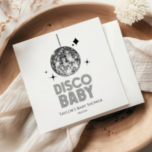 Silver Disco Ball "Disco Baby" Babydusche Serviette