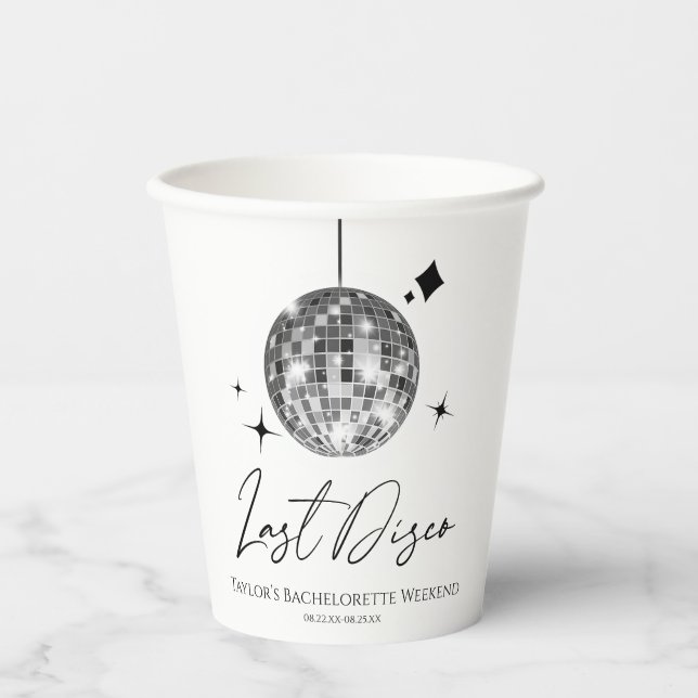 Silver Disco Ball Last Disco Junggeselinnen-Abschi Pappbecher (Vorderseite)