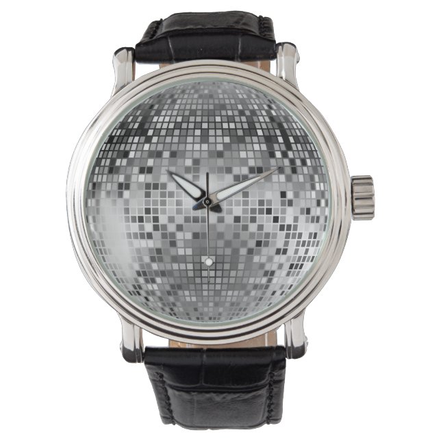 Silver Disco Ball Party Glamour Armbanduhr (Vorderseite)