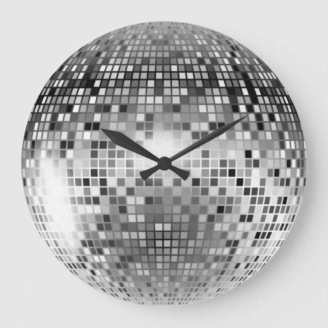 Silver Disco Ball Party Glamour Große Wanduhr (Vorderseite)