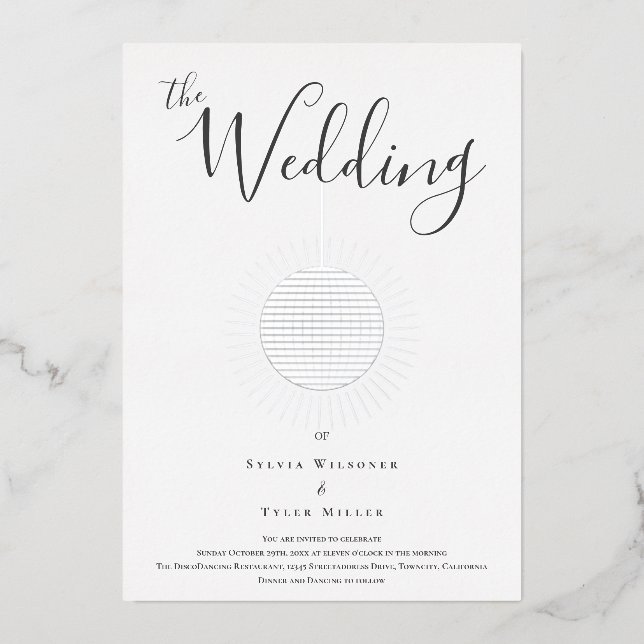 Silver Disco Ball Wedding Foil Einladung (Vorderseite)