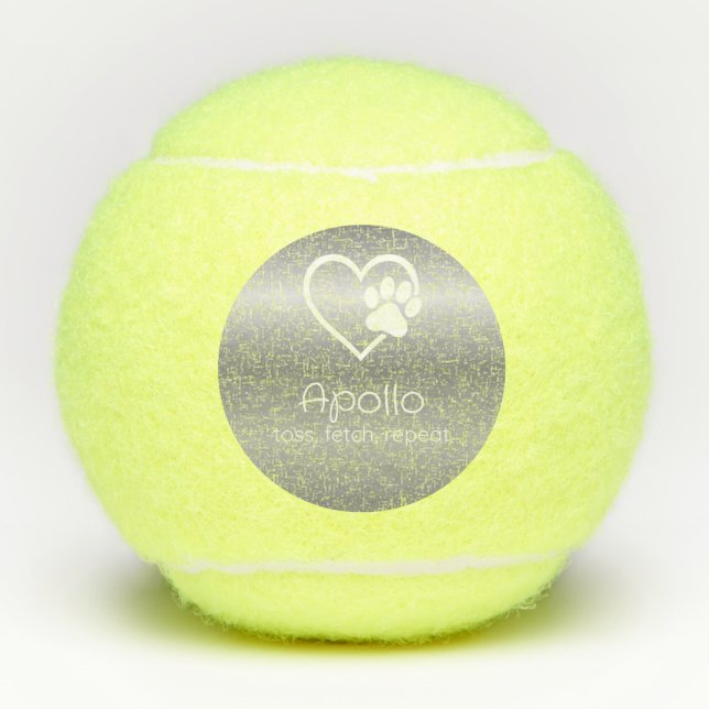 Silver Dog Name Tennis Ball 'toss, fetch, repeat' (Vorderseite)