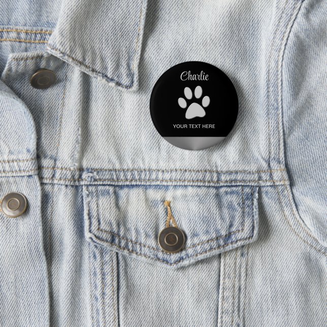 Silver Dog Paw auf schwarzem Hintergrund Button (Beispiel)