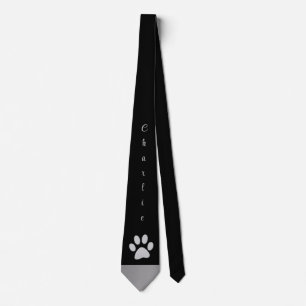 Silver Dog Paw auf schwarzem Hintergrund Krawatte